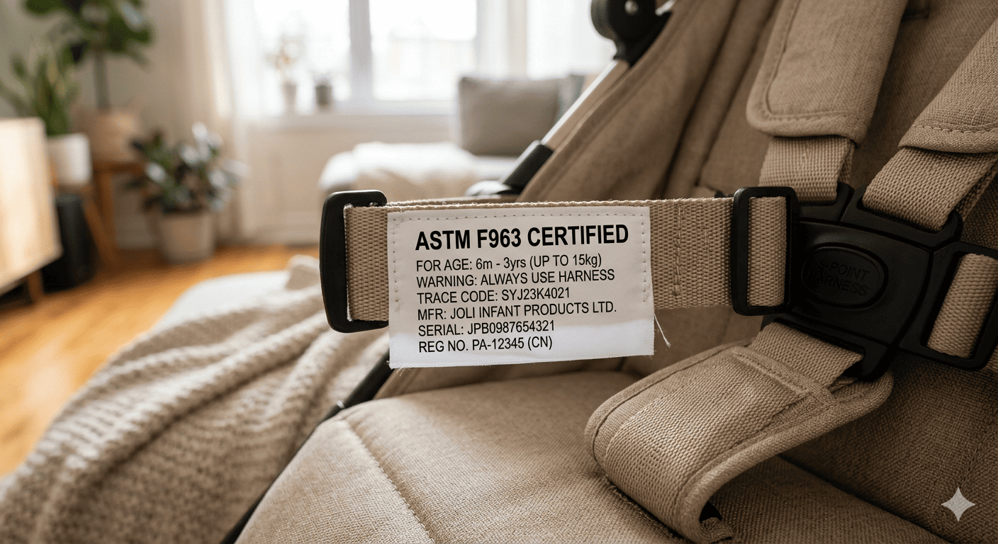 A baby product with a quality certification tag