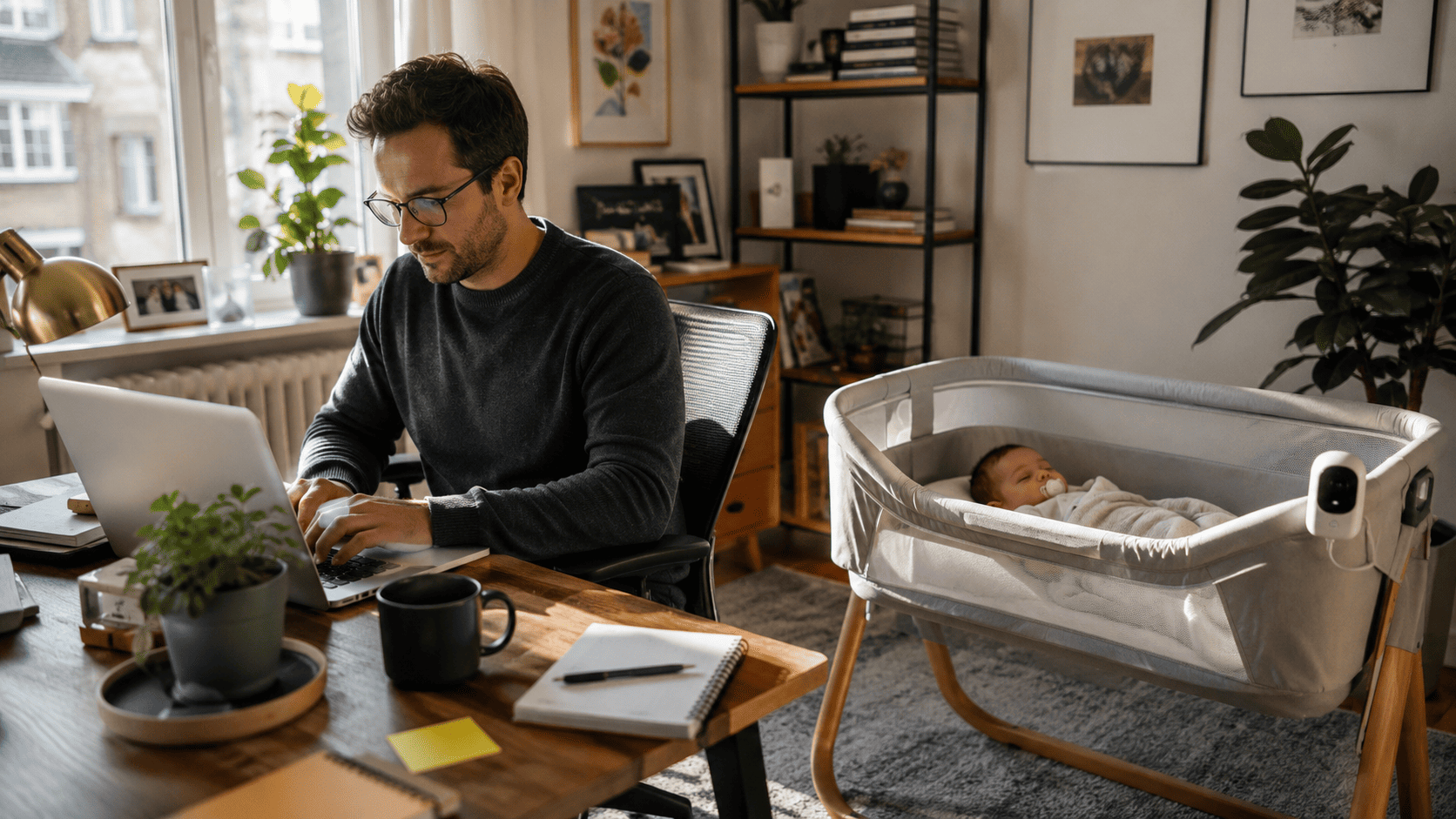 Modern Parenting Lifestyles a modern parent working from home with a baby