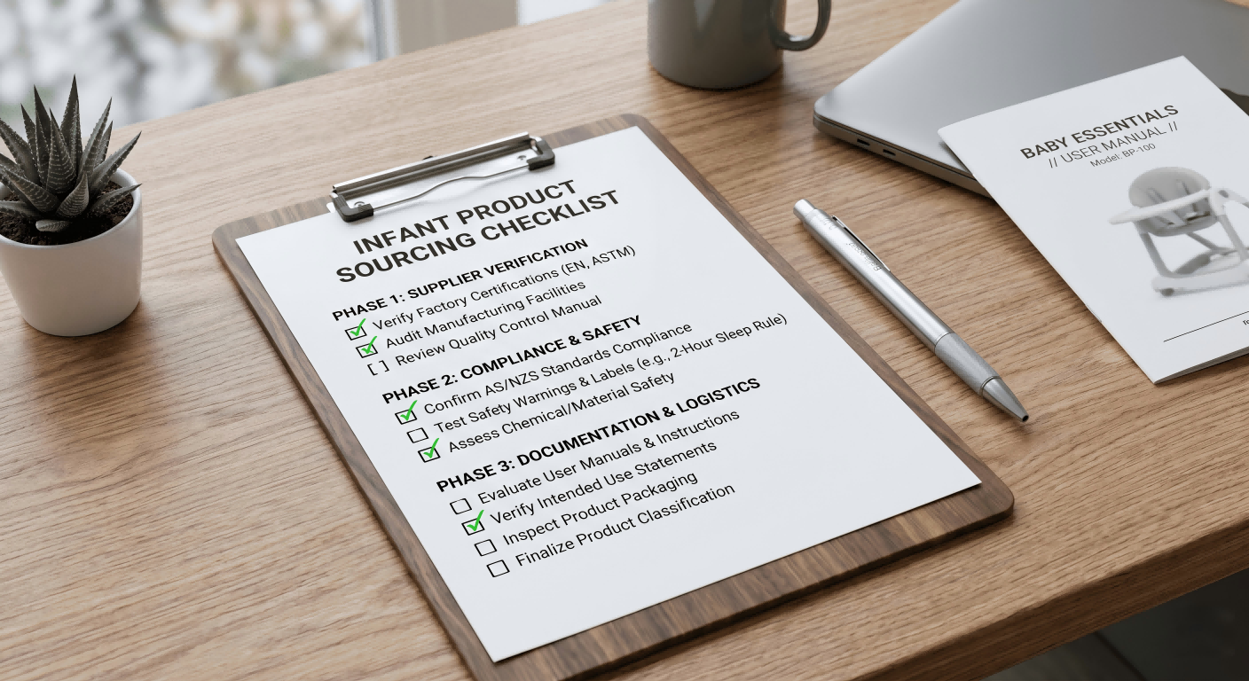 alt text: A checklist on a clipboard with items like 'Verify Product Category' and 'Review User Manuals' checked off