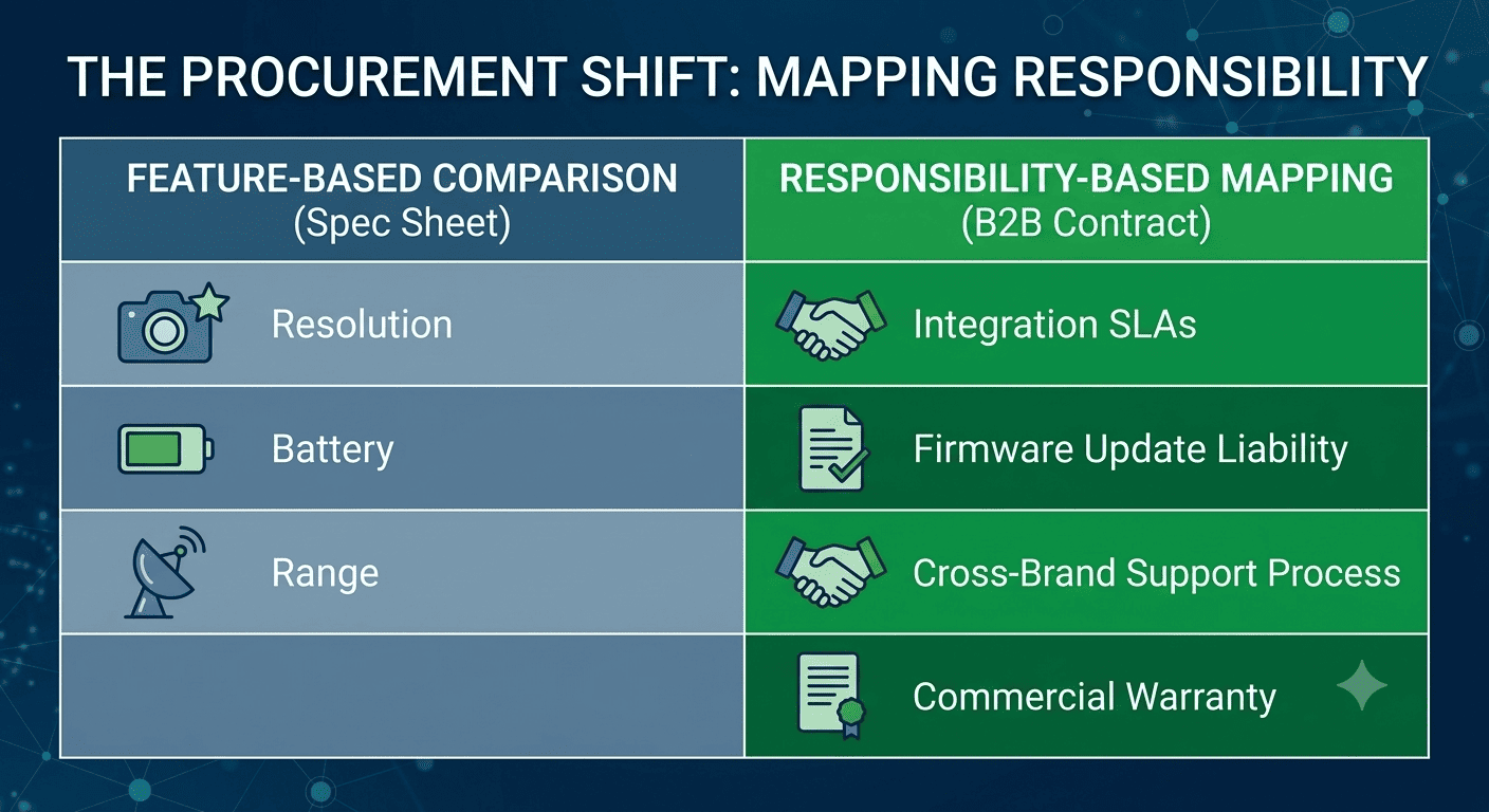 A chart comparing supplier responsibility instead of product features