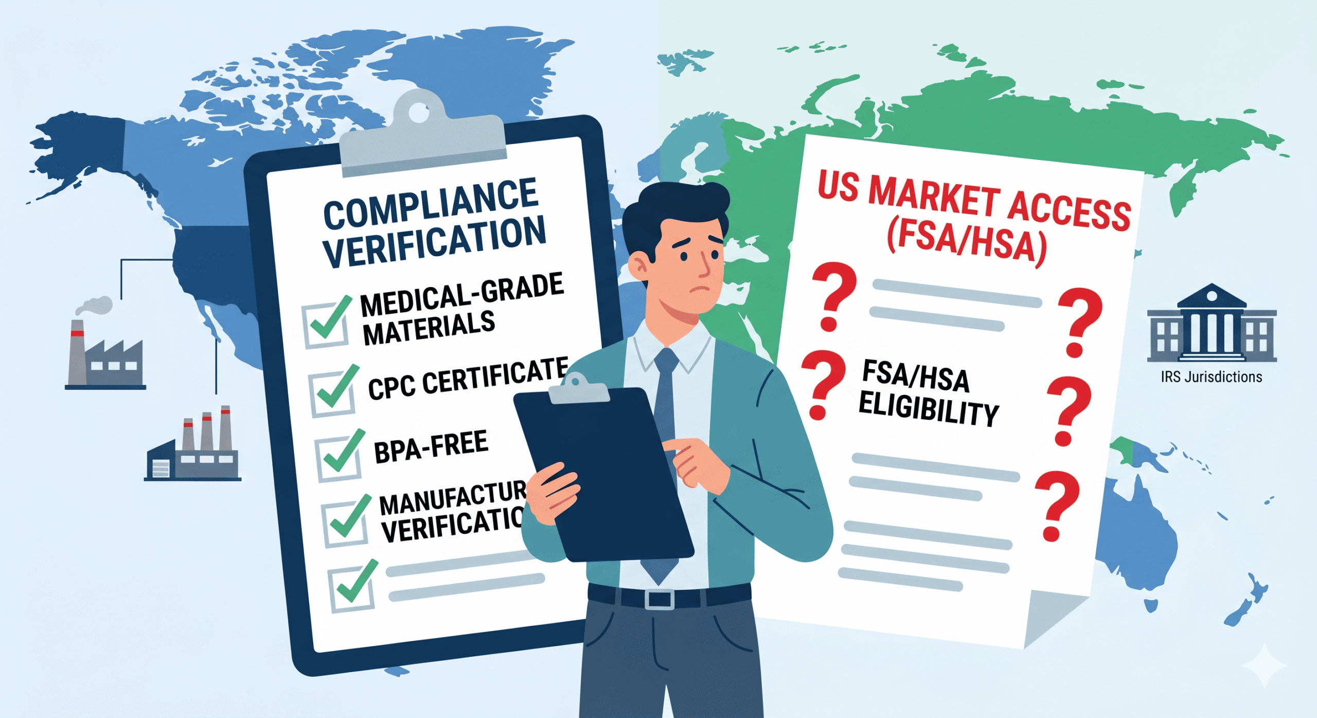 FSA HSA Misconceptions A checklist with items like "Medical-Grade" and "FSA/HSA" being ticked off